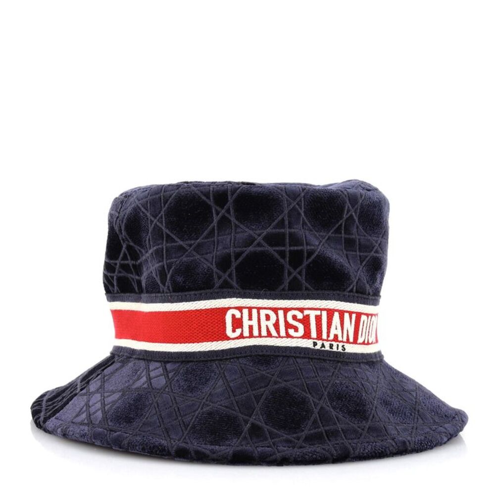 Christian Dior Teddy D Bucket Hat Cannage Embroidered Velvet Blue